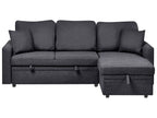 Corner Sofa Bed NASSJO Faux Linen Black 3 Seater Left Hand