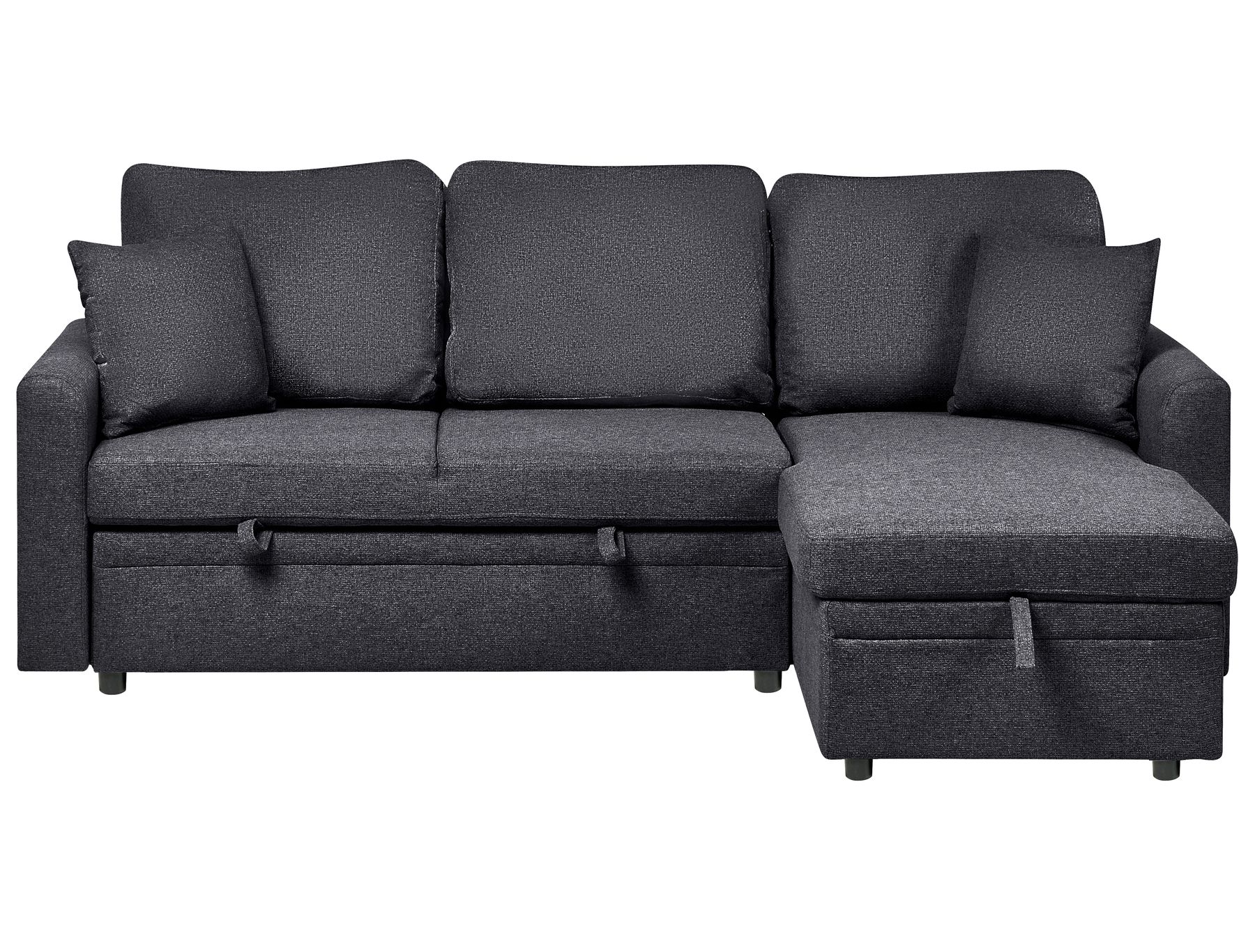 Corner Sofa Bed NASSJO Faux Linen Black 3 Seater Left Hand