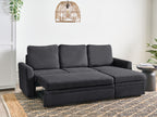 Corner Sofa Bed NASSJO Faux Linen Black 3 Seater Left Hand