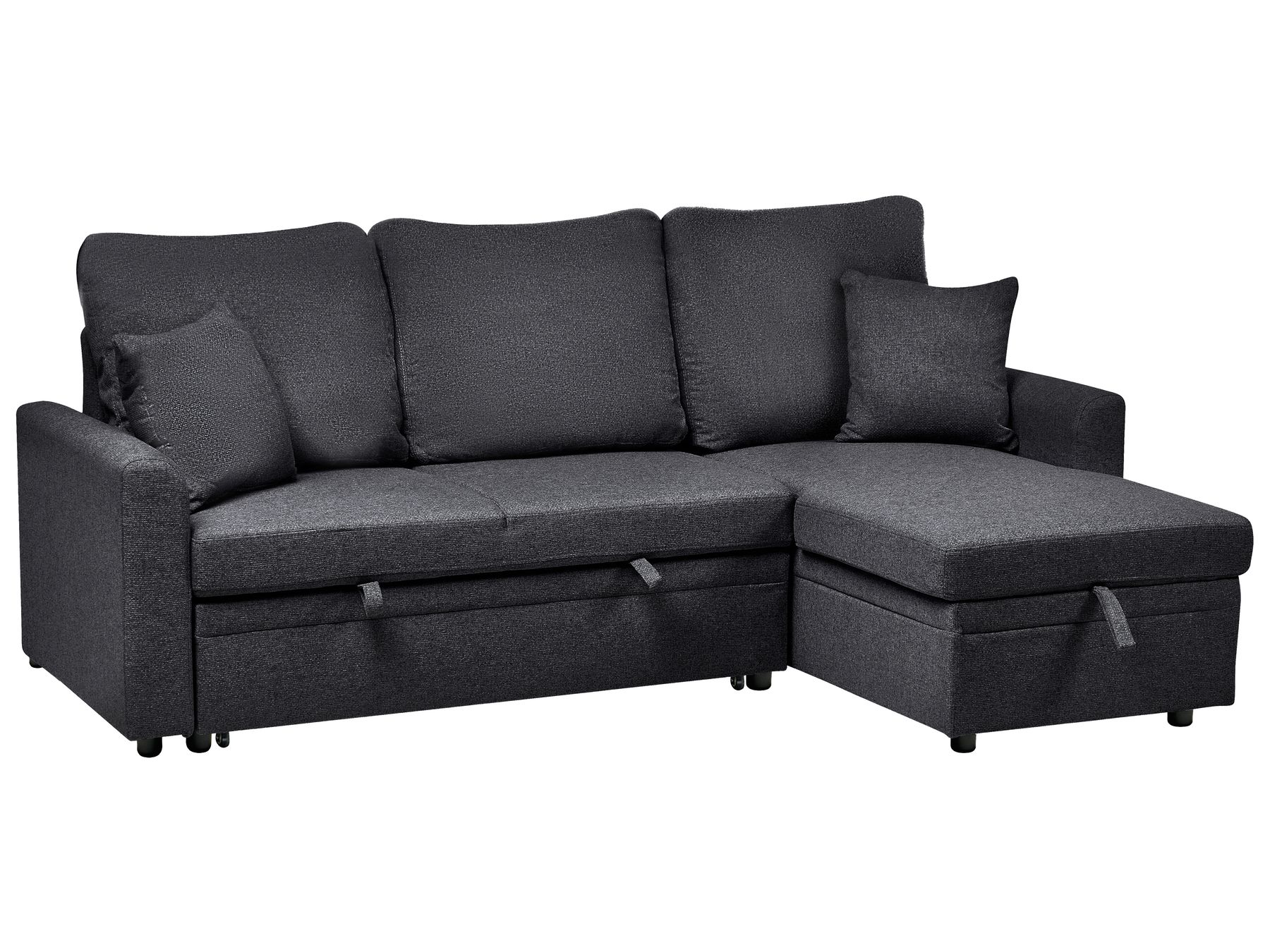 Corner Sofa Bed NASSJO Faux Linen Black 3 Seater Left Hand