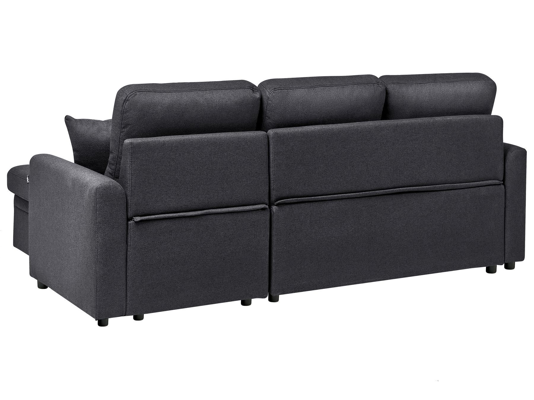 Corner Sofa Bed NASSJO Faux Linen Black 3 Seater Left Hand