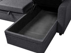 Corner Sofa Bed NASSJO Faux Linen Black 3 Seater Left Hand