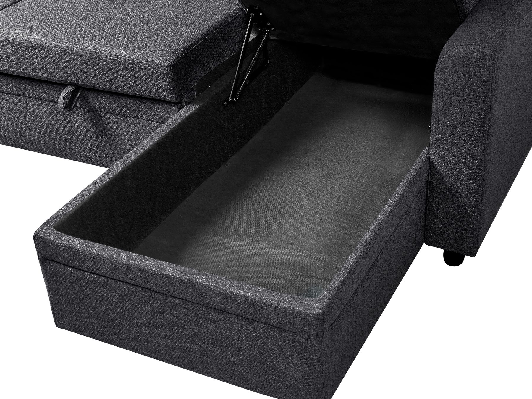 Corner Sofa Bed NASSJO Faux Linen Black 3 Seater Left Hand